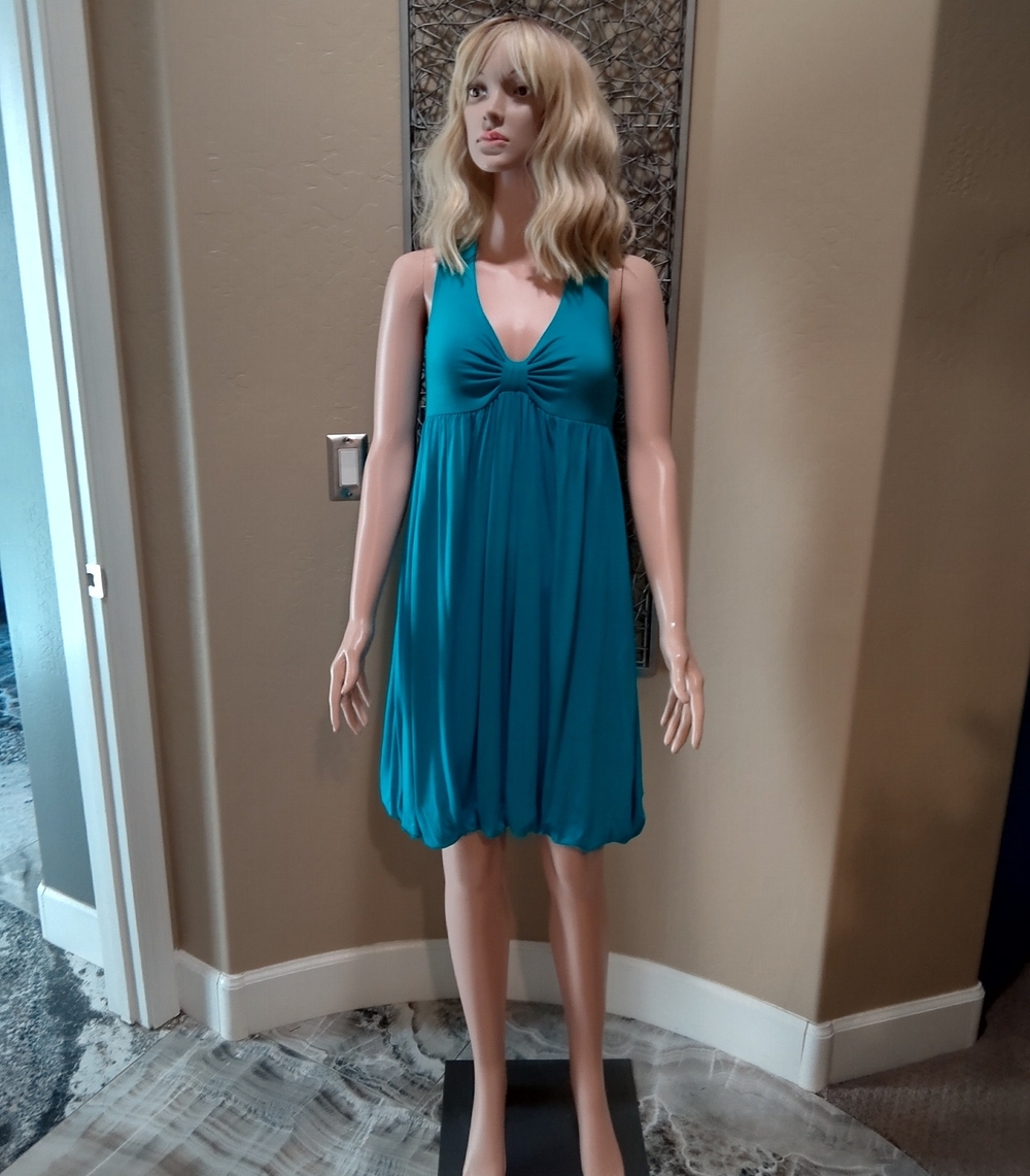 Boston Proper Turquoise Knit Bubble Hem Dress